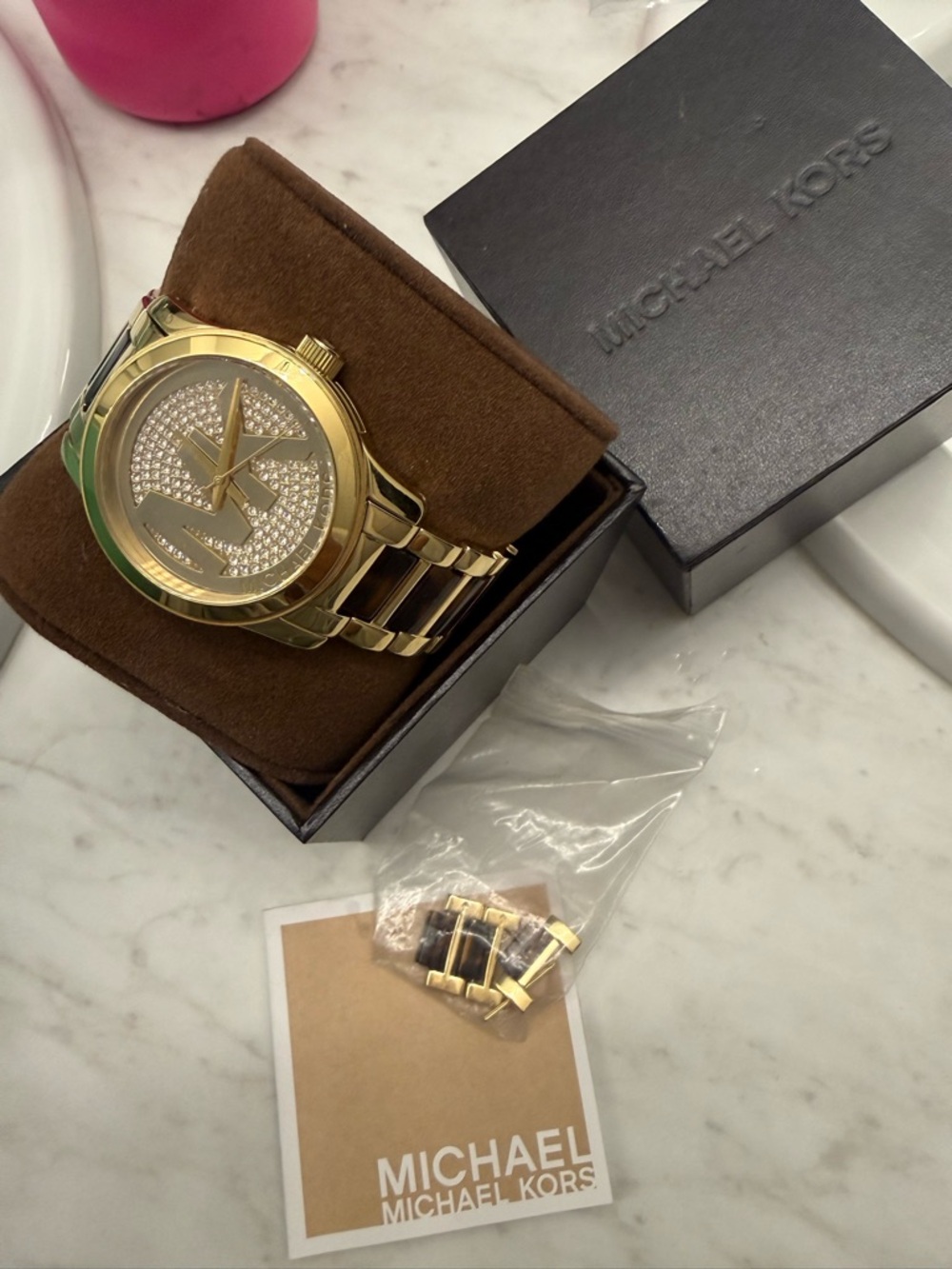 Michael Kors Gold Crystal-Logo Women's Bracelet Watch